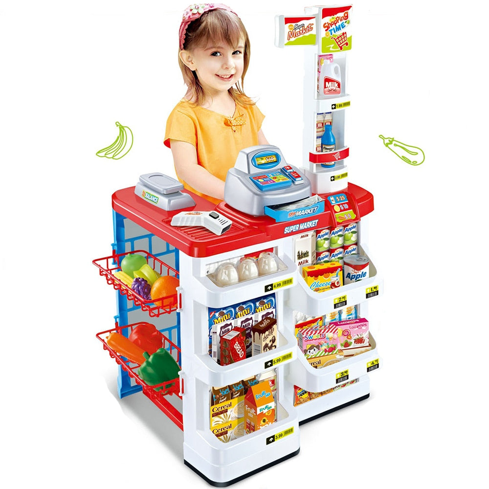 Simulation Luxury Supermarket Set Cash Register Shopping Cart Girls Pretend Play Toys Kid Education Toys