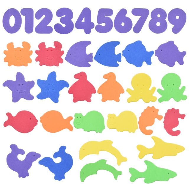 Alphanumeric Letter Puzzle Bath Toys Soft EVA Kids Baby Bathroom Water Toys Early Educational Suction Up Fish Bathing Toy