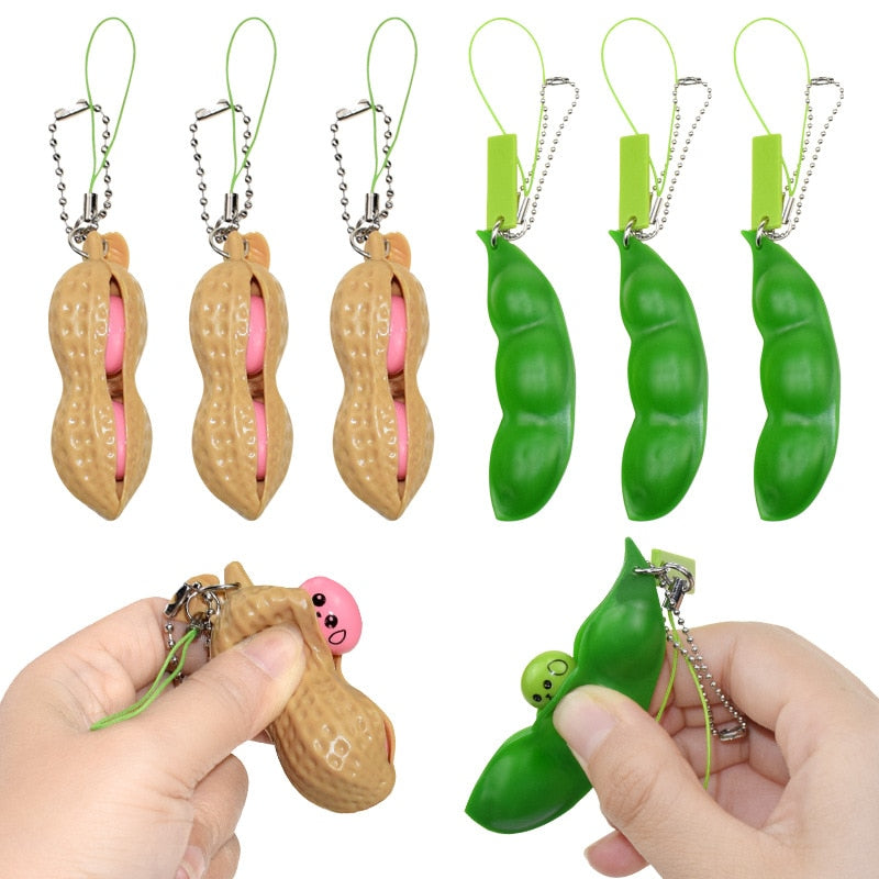 Fidget Toys Decompression Edamame Toys Antistress Popper Toy Infinite Peanut Peas Beans Keychain Fidget Squishy Decompression