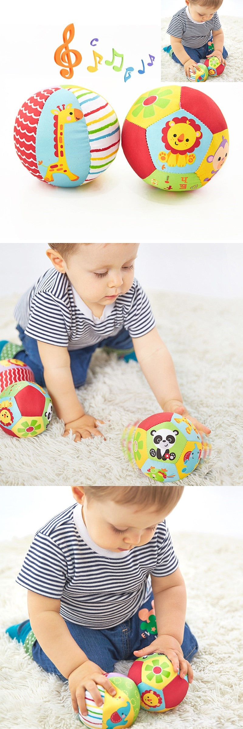 Soft Cloth Rattle Ball Baby Toy For 0-36 Months Stuffed Baby Play Ball Cartoon Animal BB Stick Hand Bell Educational Sensory Toy