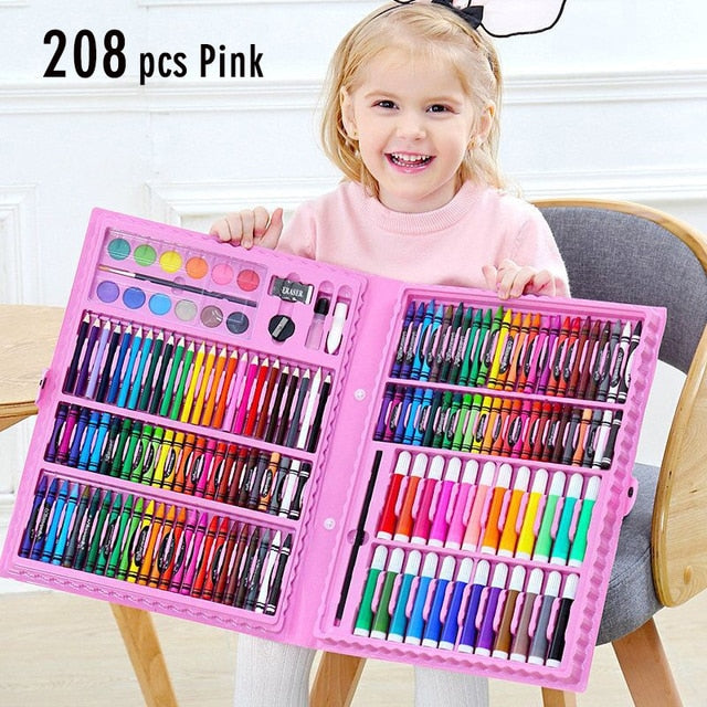 42-208PCS Children Art Painting Set Watercolor Pencil Crayon Water Pen Drawing Board Doodle Supplies Kids Educational Toys Gift