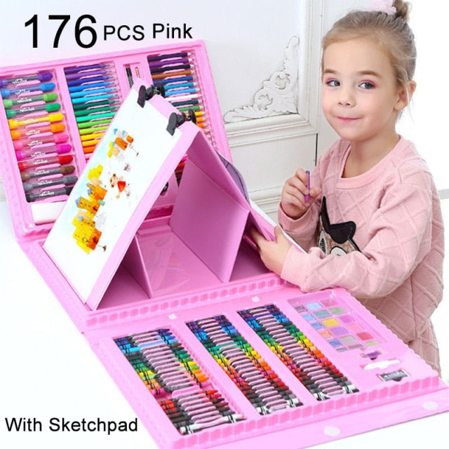 42-208PCS Children Art Painting Set Watercolor Pencil Crayon Water Pen Drawing Board Doodle Supplies Kids Educational Toys Gift