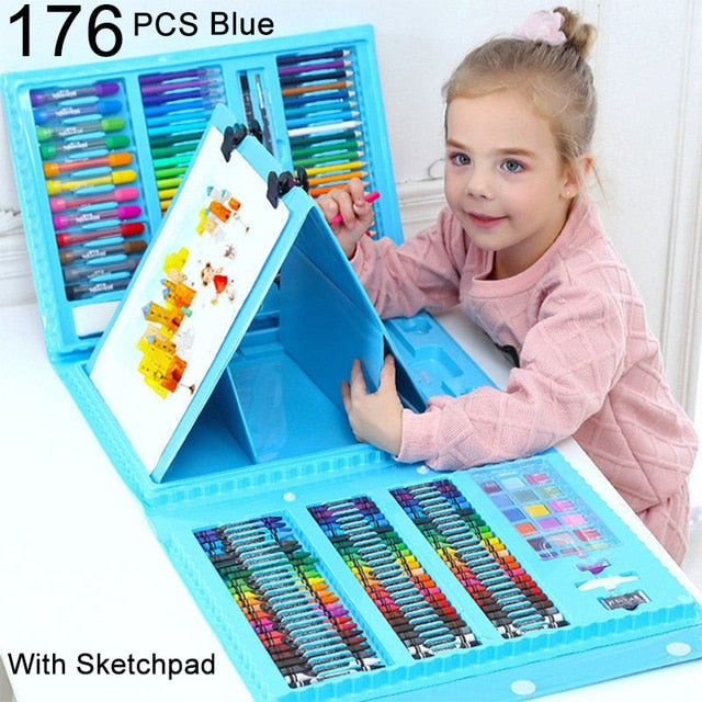 42-208PCS Children Art Painting Set Watercolor Pencil Crayon Water Pen Drawing Board Doodle Supplies Kids Educational Toys Gift