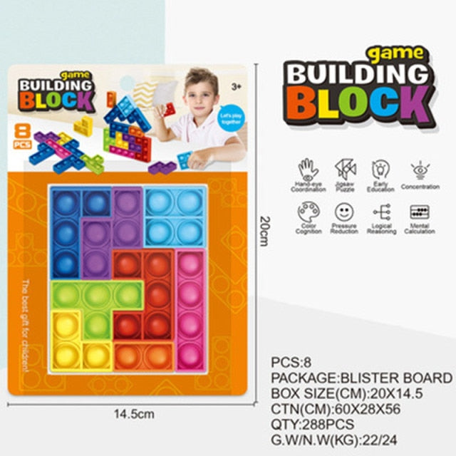 27pcs Tetris Jigsaw Puzzle Toys Silicone Pop Building Blocks Board Game Stress Relief Educational Bubble Sensory Fidget Toy Gift