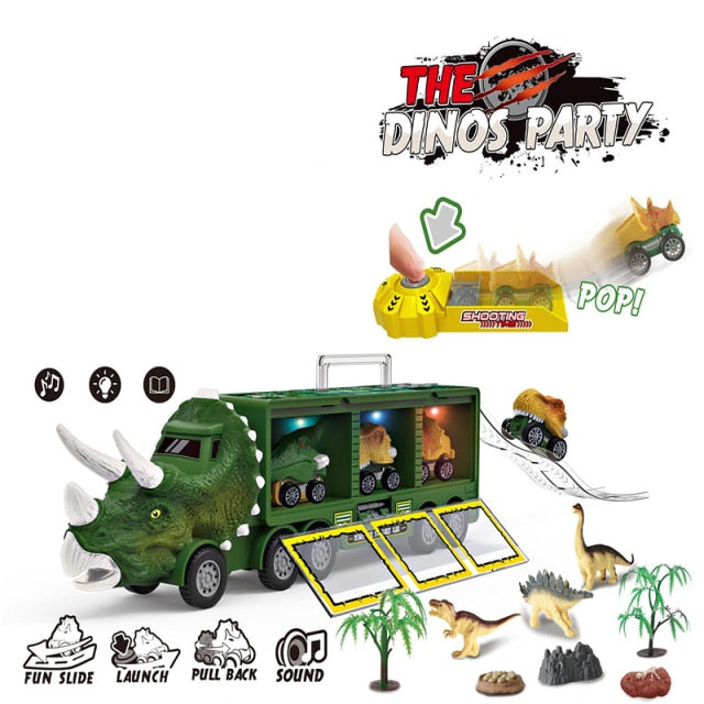 Dinosaur Transport Truck Pull Back Dino Car Vehicle Container Storage Model