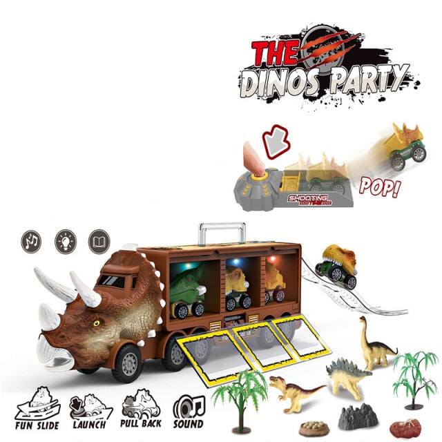 Dinosaur Transport Truck Pull Back Dino Car Vehicle Container Storage Model