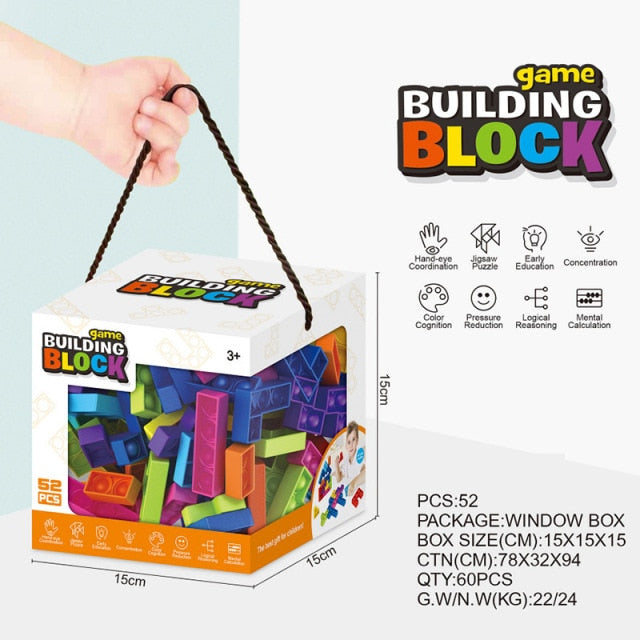 27pcs Tetris Jigsaw Puzzle Toys Silicone Pop Building Blocks Board Game Stress Relief Educational Bubble Sensory Fidget Toy Gift