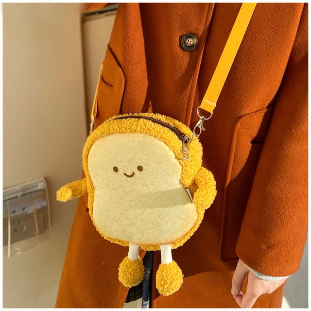 Simulation Kawaii Bread Toast Backpack Plush Toys Cute Plush Doll Soft Food Bag Back CushionPillow for Kids Girls Birthday Gifts