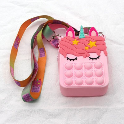 Fashion Fidget Toys Push Bubbles Toy Rainbow Unicorn Coin Purse Wallet Ladies Bag Silica Simple Dimple Crossbody Bags For Girls