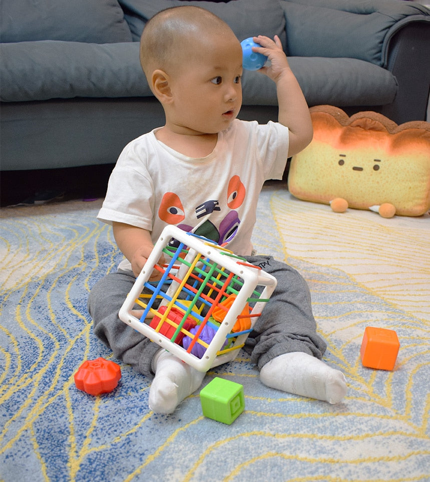 Baby Shape Sorting Toy  motor skill tactile touch toy 10 months to 3 years  InnyBin soft cube montessori educational toys