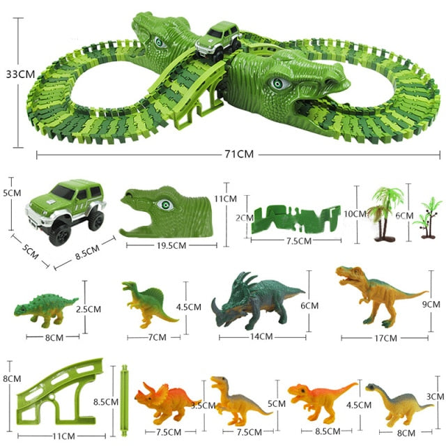 153pcs Dinosaur Electric Rail Car Track Racing Toy Set Bend Flexible Race Track Flash Light Car Educational Toys